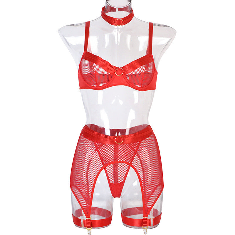 Sexy Lingerie Four Piece Mesh Metal Stitching