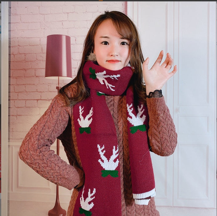 Fashionable Snowflake Decorated Knitted Woolen Warm Scarf