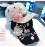 Knitted Flower Rhinestone Baseball Cap Women's Handmade Applique Sunshade