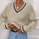 Casual Patchwork Contrast Color Loose Long Sleeve Women's Sweater