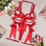 Satin Sexy Dew Leg Ring Strap Sexy Lingerie 4-piece Set