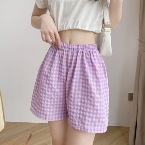 Women's Thin Cotton Silk Plaid Shorts