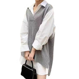 Large V-neck Loose Solid Color Sleeveless Korean Style Knitted Vest