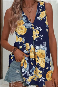 Floral Print V Neck Tank Top, Elegant Sleeveless Top For Spring & Summer, Women's Clothing