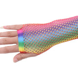 Rainbow Color Sexy Fishnet Half-finger Long Net Gloves