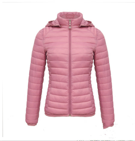 Autumn And Winter Zipper Short Hooded Detachable Solid Color Stand Collar Lightweight Cotton-padded Jacket