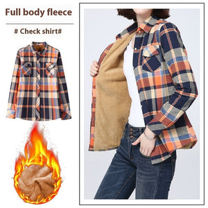 Middle-aged And Elderly Fleece-lined Thickened Cold Protection Plaid Long-sleeved Shirt