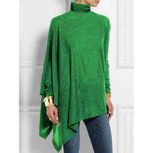 Long Sleeved Irregular Hem Solid Color Pullover Top