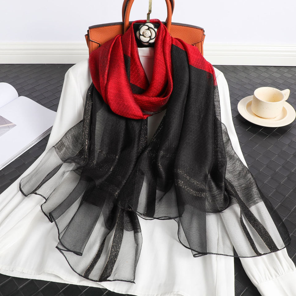 Women's Korean Style Silk Plaid Scarf