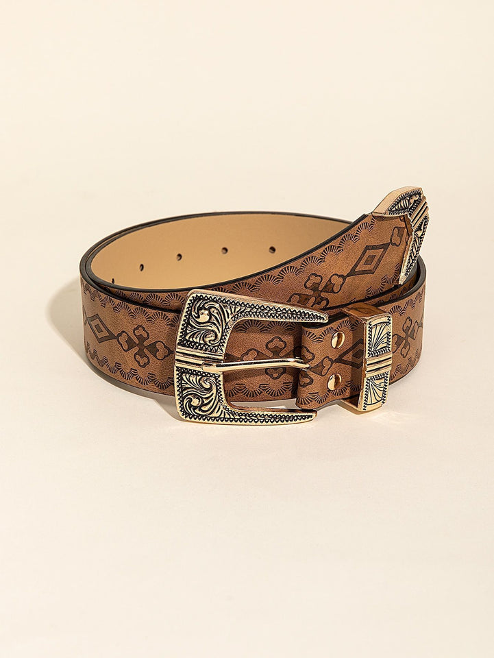 Retro Pattern PU Belt Western Style Women's Belt