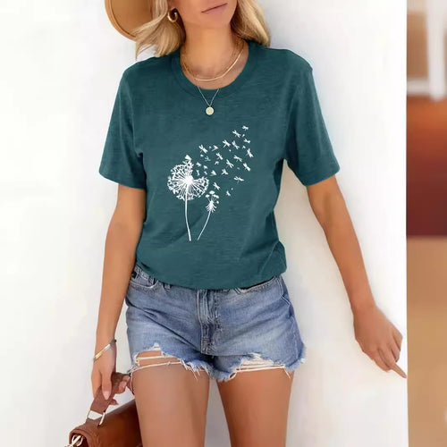 Women's Round Neck T-shirt 3d Dandelion Pattern Digital Printing Women's Clothing