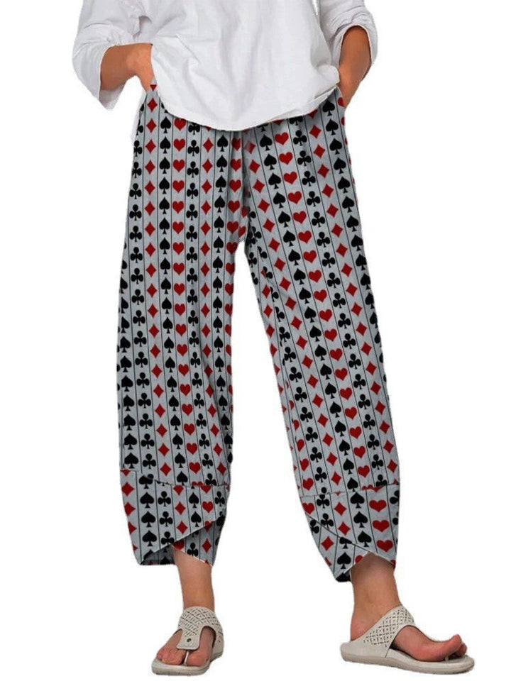 High Waist Gray Trousers Printed Stitching Loose Cropped Pants