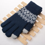 Knitted Wool Jacquard Touch Screen Thickening Ladies Adult Gloves