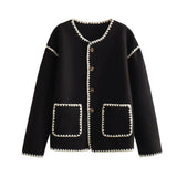 Graceful European And American Style Color Matching Pocket Decorative Woolen Fashionable Jacket