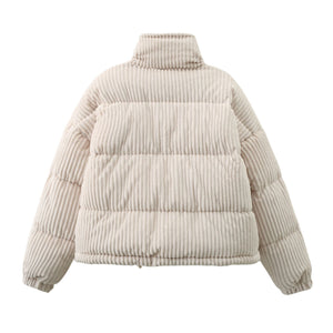 Warm Corduroy Puffer Jacket Coat Short Loose Cotton Coat