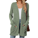 Solid Color Pocket Long Sleeve Bottoming Cardigan Knitwear