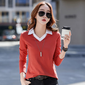 Lapel Long Sleeve T-shirt Women's Base Shirt