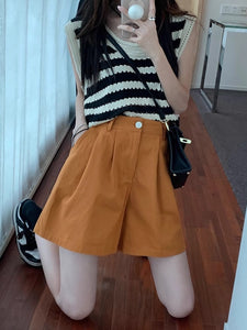 Corduroy Casual Shorts Women's High Waist Loose