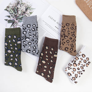 Autumn And Winter Cotton Leopard Print Tube Socks