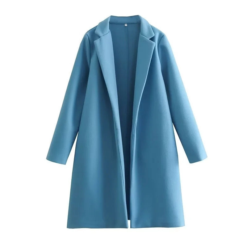 Women's Casual Woolen Lapel Non-buckle Overcoat Coat