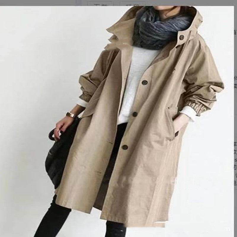 Korean Version Of The Thin Windbreaker Fat Mm mid-Length 200 kg Loose Coat