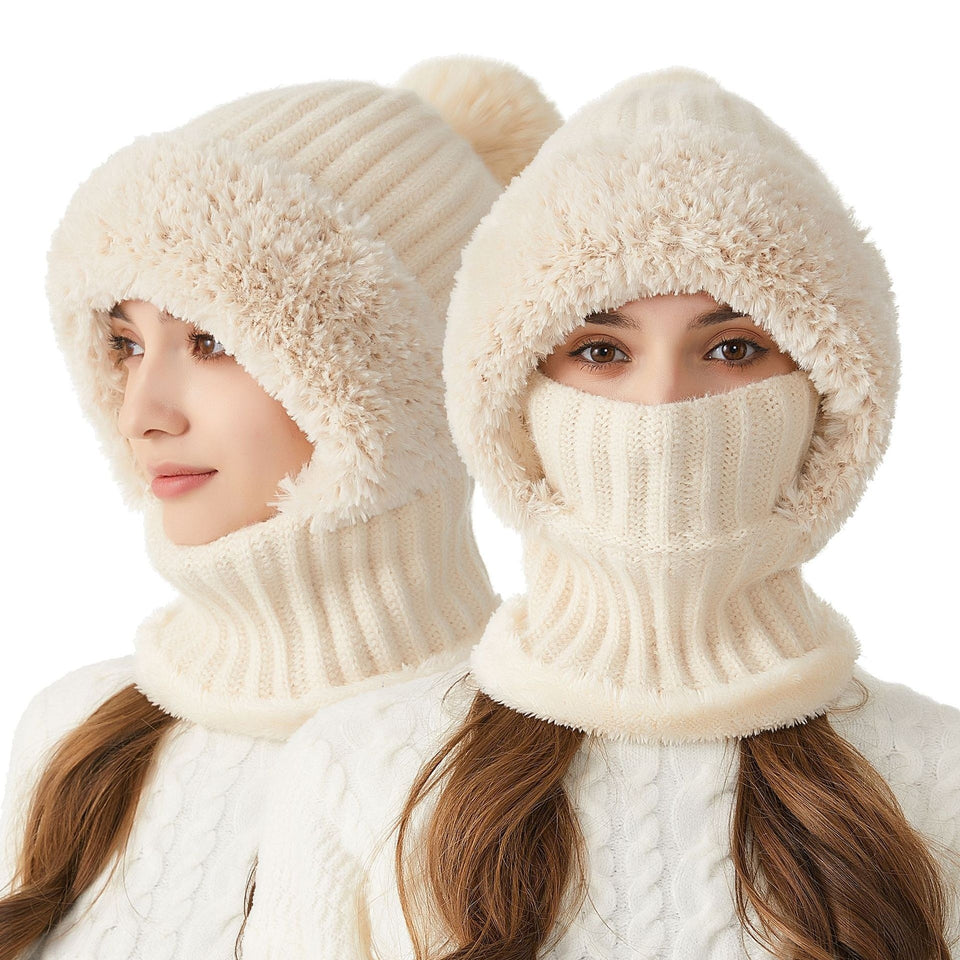 High Elastic Solid Color Knitted Hat Scarf Mask One-piece