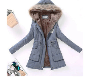 Autumn and Winter Plus Size Hooded Mid-length Cotton Jacket