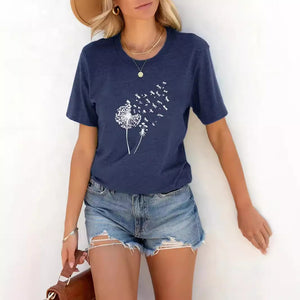 Women's Round Neck T-shirt 3d Dandelion Pattern Digital Printing Women's Clothing