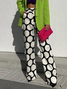 Street Hipster Printed Contrast Color Dotted Prints Wide Leg Pants Straight-leg Pants High Waist Casual Pants