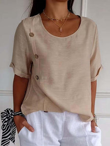 Casual Cotton And Linen Style Shirt Single Row Button Top Women's European And American