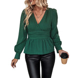 European And American Fall Women's Clothing V-neck Slim Shirt Women