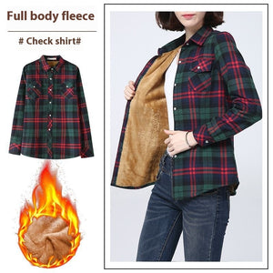 Middle-aged And Elderly Fleece-lined Thickened Cold Protection Plaid Long-sleeved Shirt