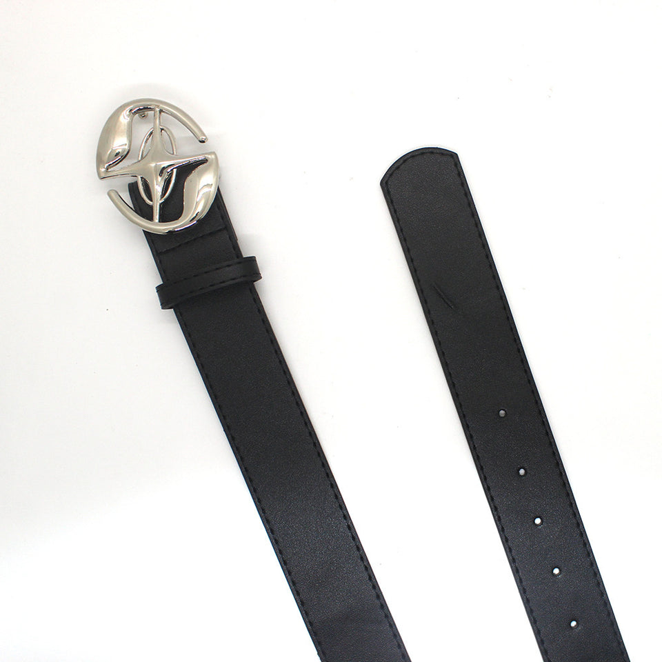 Men's And Women's Retro And Fashion All-matching Pure Black Belt