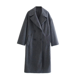 Temperament Commuting Lightly Cooked Wind Solid Color Lapel Woolen Coat