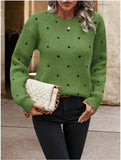 Fashion Round Neck Polka Dot Jacquard Long Sleeve Pullover Sweater