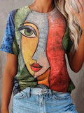 Multicolor Printing Round Neck Short Sleeve T-shirt