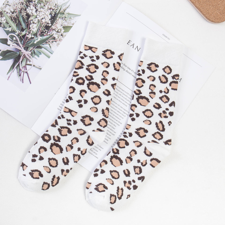 Autumn And Winter Cotton Leopard Print Tube Socks