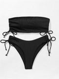 Summer Tube Bikini With Drawstring Design Solid Color Sexy Swimsuit For Beach Party Womens Clothing