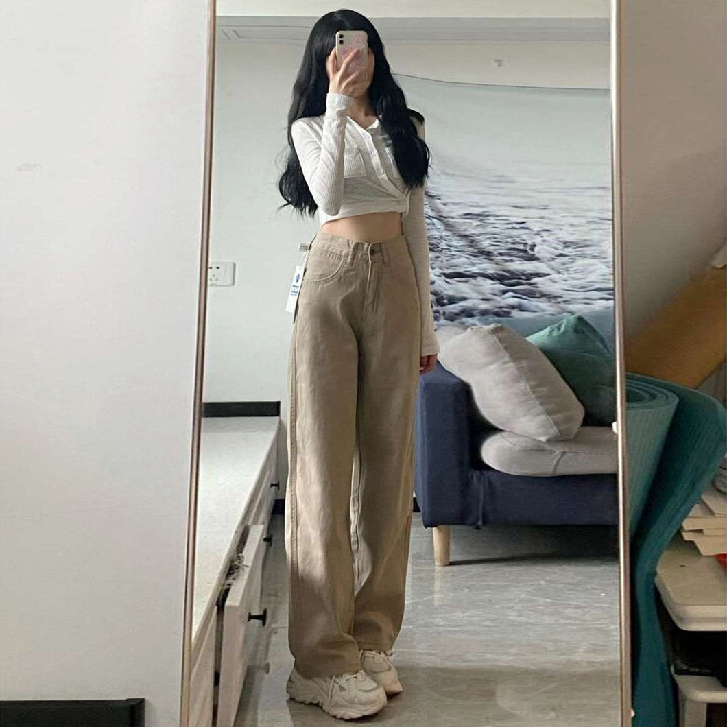 High Waist Wide Leg Jeans Ins Retro Loose Straight Mopping Pants