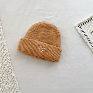 Heart Embroidery Solid Color Children Woolen Knitted Hat