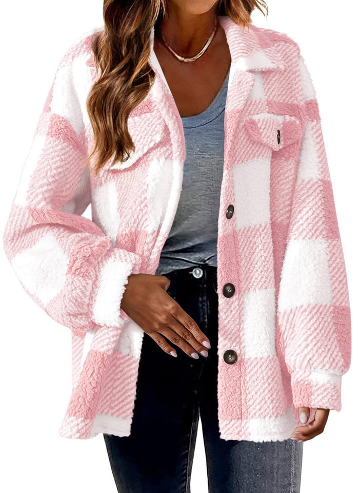 Turndown Collar Plaid Jacket With Pockets Single Breasted Button Down Woolen Jacket Autumn And Winter Clothes For Women