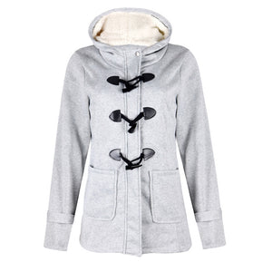 Women Warm Hooded Wool Double Button Coat