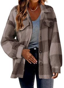 Women's Fashion Jacket Button Plush Coat