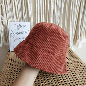 Women's Japanese Pure Color Warm Keeping Corduroy Fisherman Hat