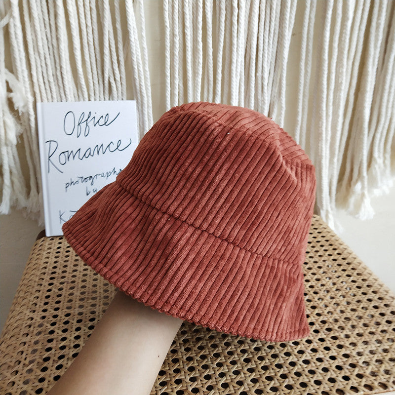 Women's Japanese Pure Color Warm Keeping Corduroy Fisherman Hat