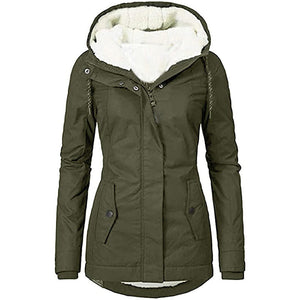 Solid Color Pocket Long-sleeve Zipper Fleece Padded Coat Women