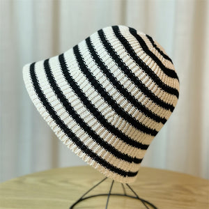 Sunshade Leisure Striped Knitted Dome Bucket Foldable Tide Bucket Hat