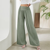 Fashion Straight Wide Leg Pants Elastic High Waist Casual Trousers For Women