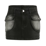 American Street Style Asymmetric Pocket Design Low Waist Denim Skirt