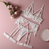 White Lace Bra See-through Ribbon Comfortable Overall Dress Set